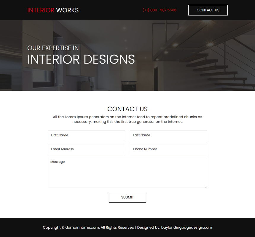 interior designers and house decorators lead capture landing page