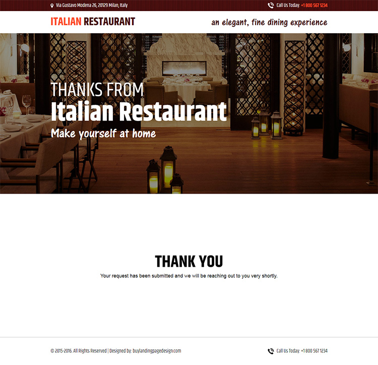 italian restaurant responsive lead capture landing page