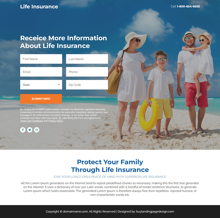 life insurance service lead funnel landing page