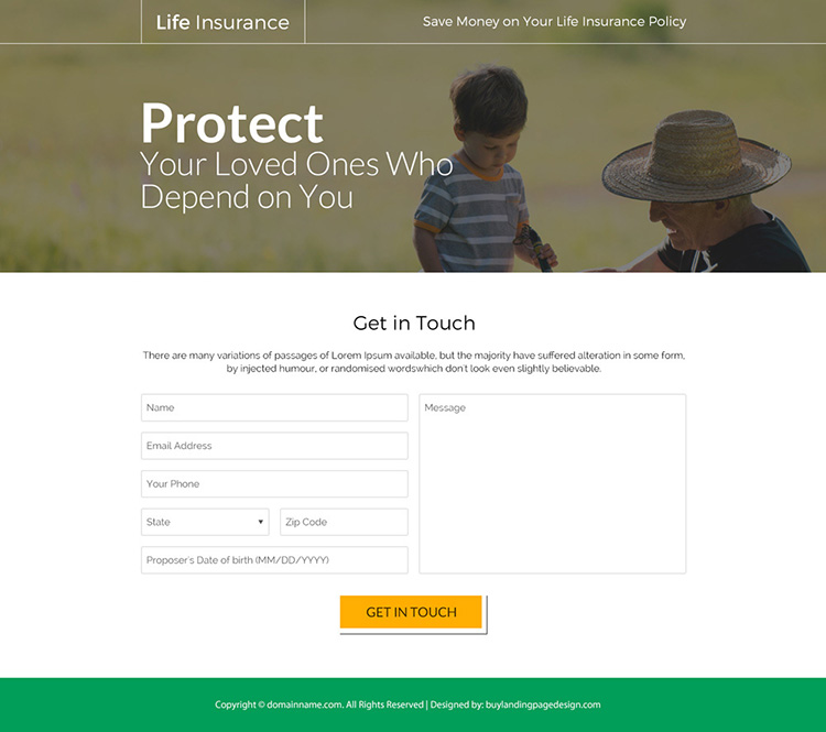 best life insurance policy responsive landing page design