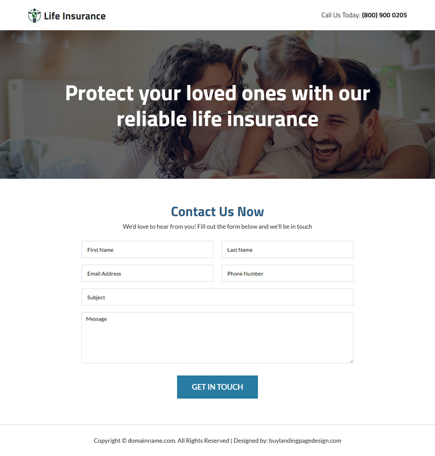 professional life insurance company responsive landing page
