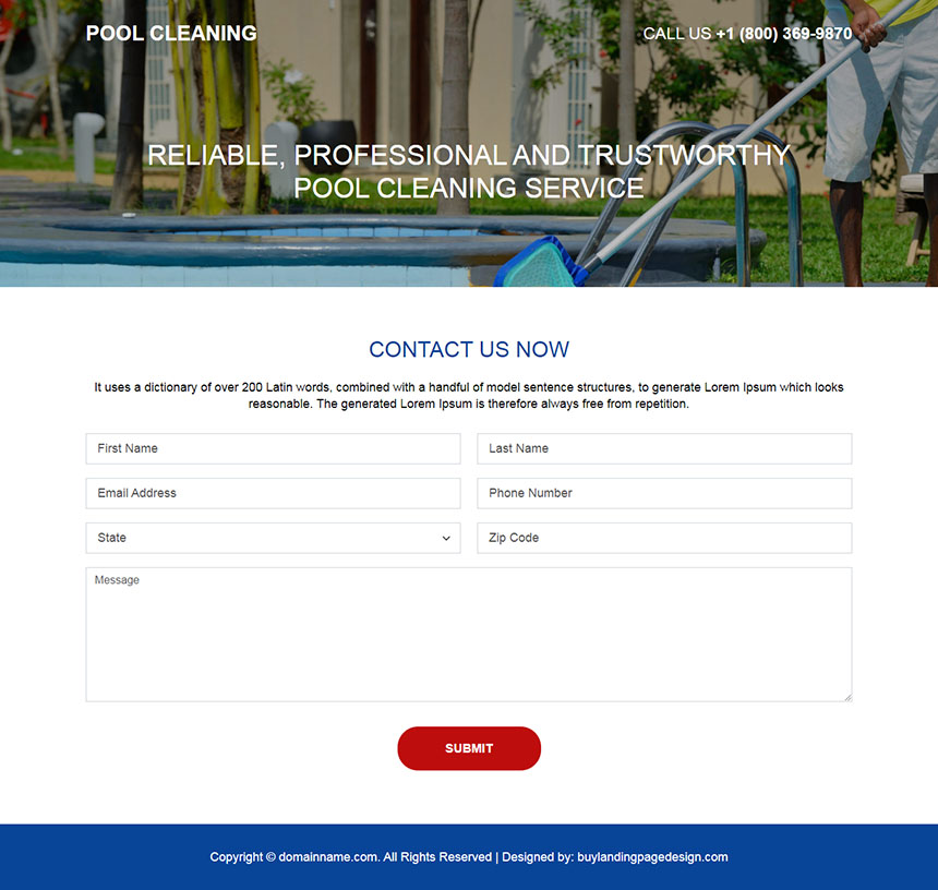 pool cleaning service lead capture responsive landing page
