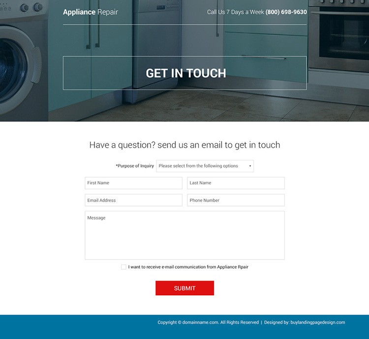 commercial and residential appliance repair bootstrap landing page