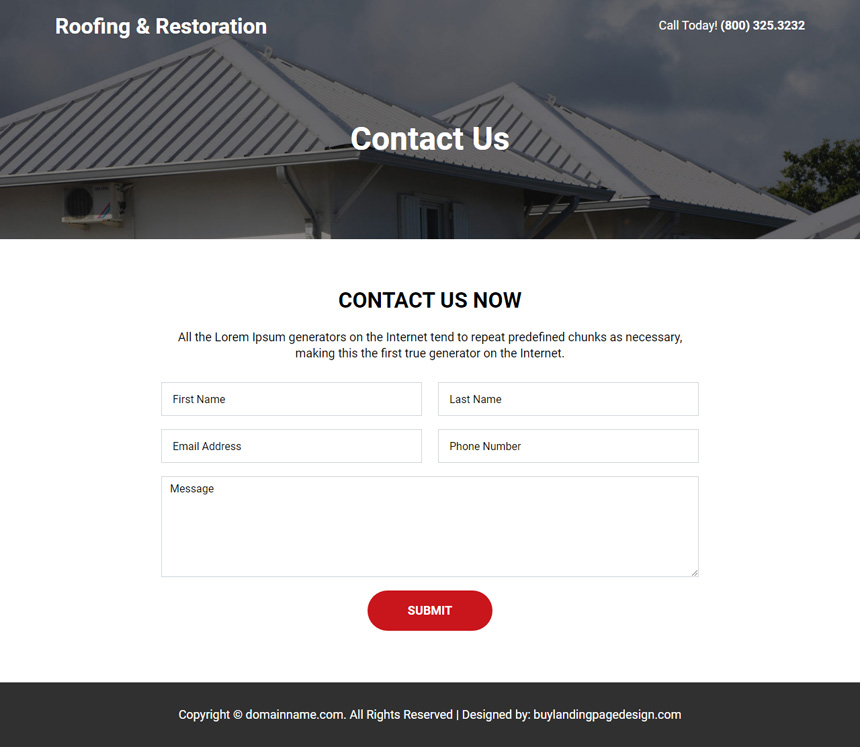 professional roofing and restoration service lead capture landing page