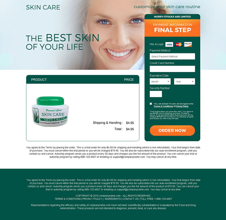 eye catching skin care cream selling bank page design