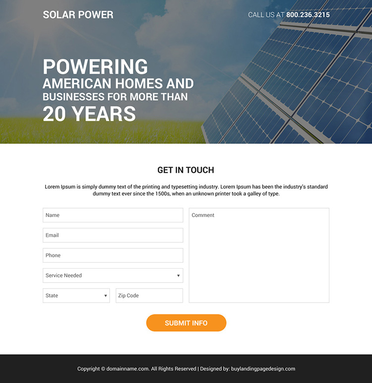 quality solar energy solutions bootstrap landing page design