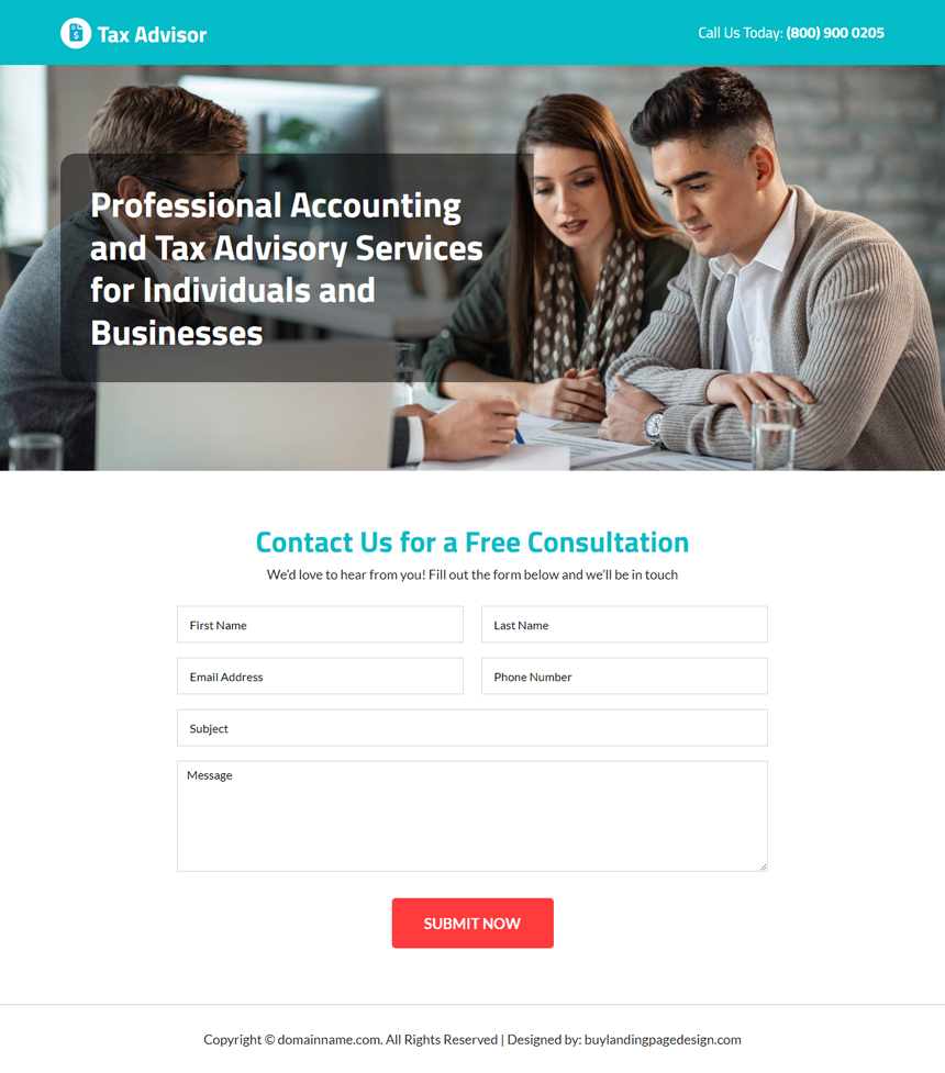 tax advisory services lead capture landing page