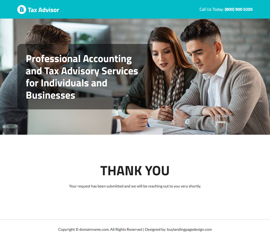 tax advisory services lead capture landing page