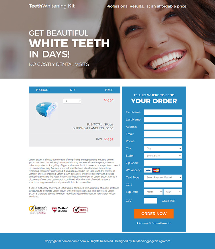 teeth whitening kit responsive landing page design