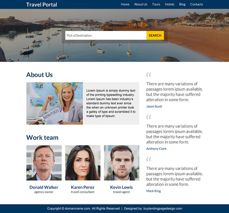 minimal travel portal responsive website design