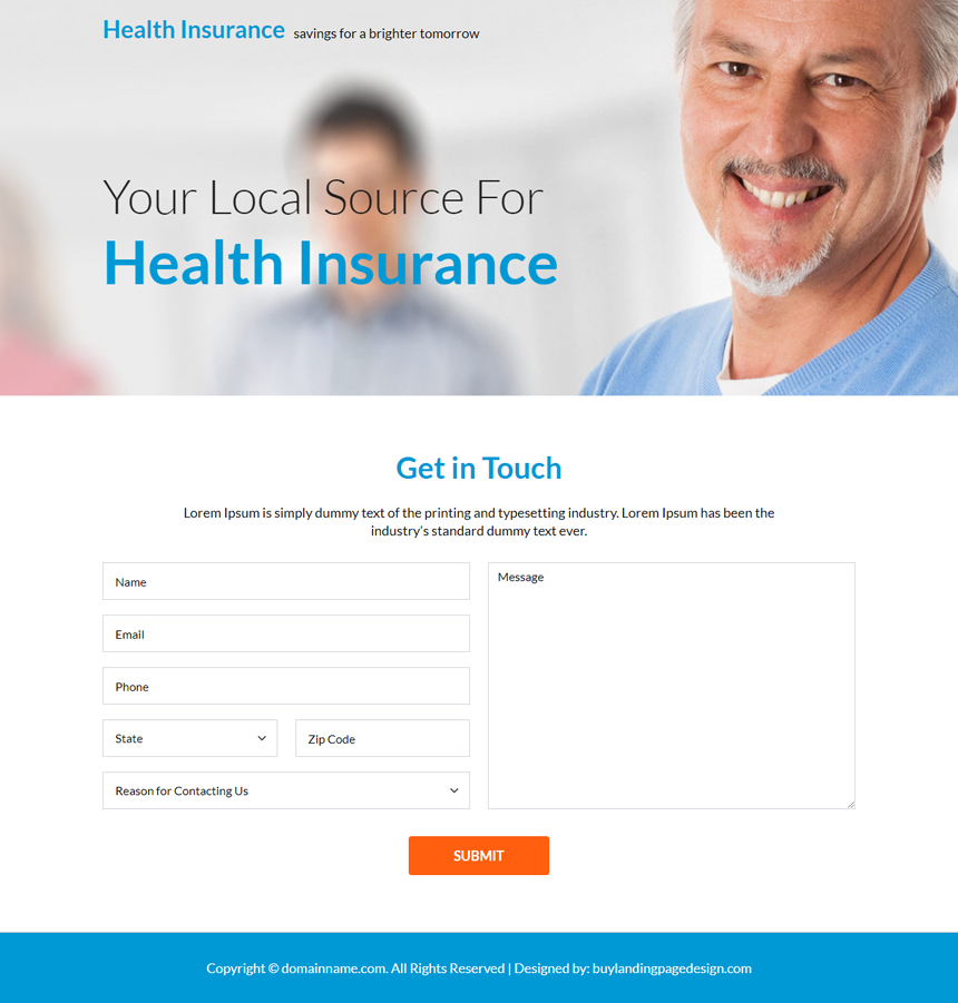 health insurance plans lead capture landing page