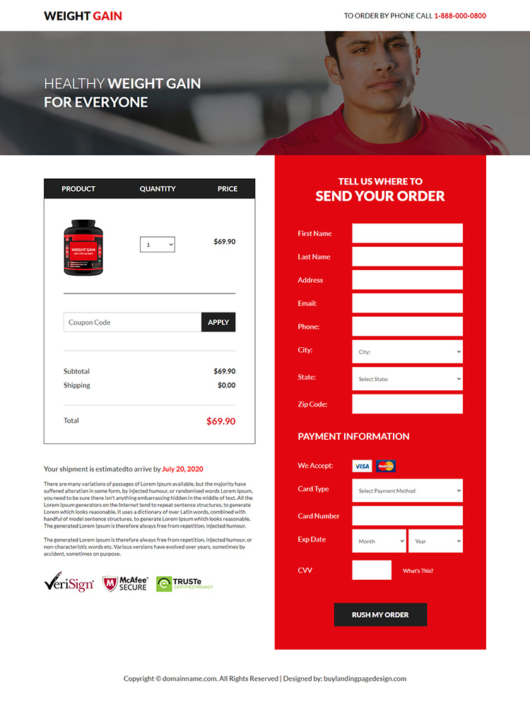 best weight gain supplement responsive landing page