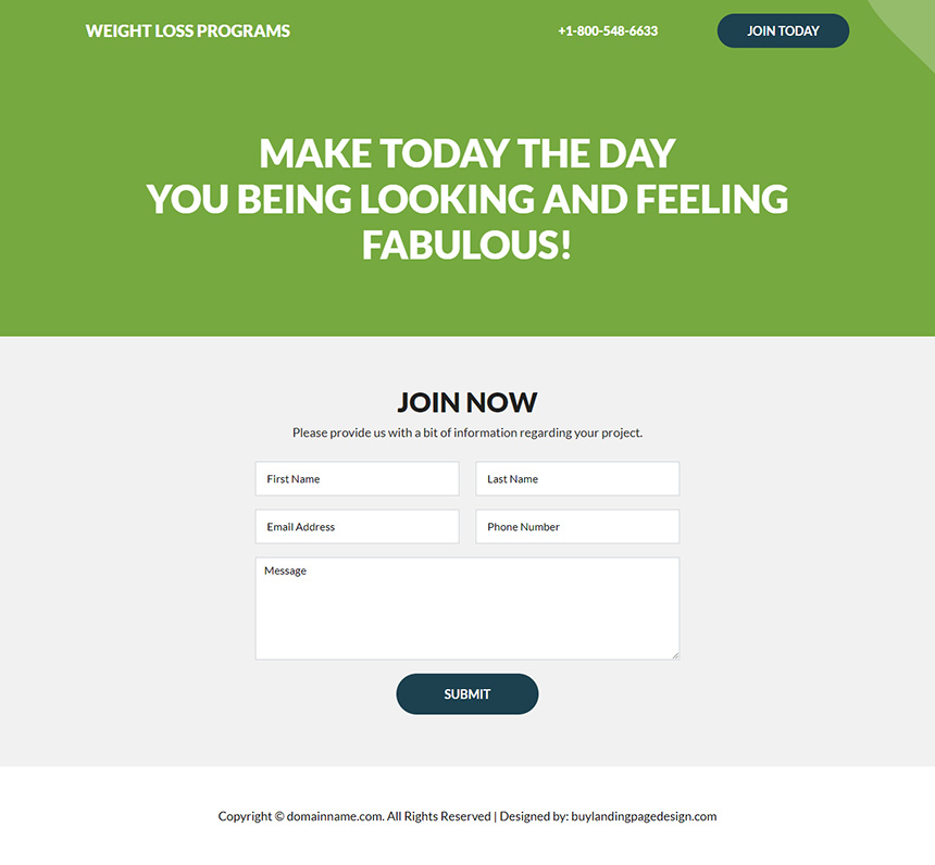 weight loss programs responsive landing page