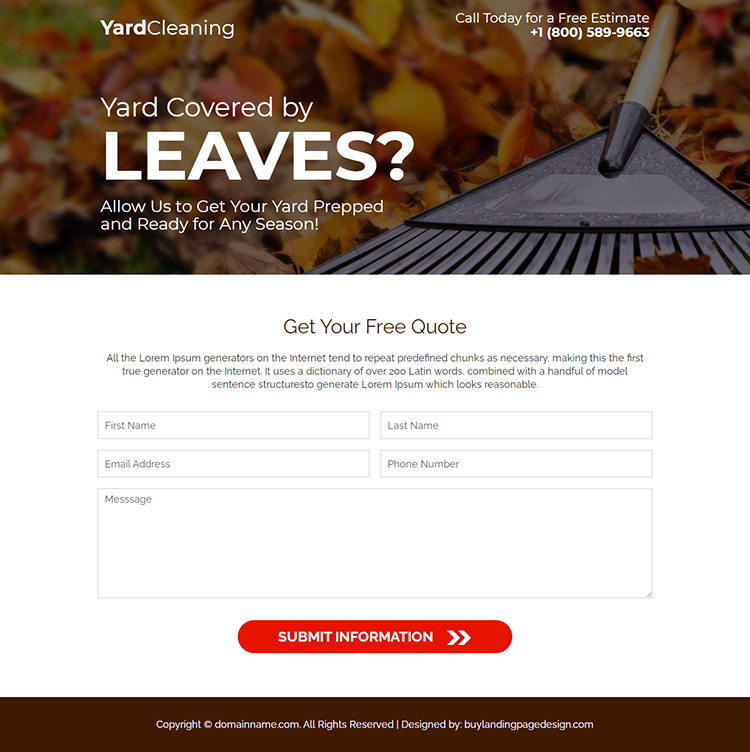 yard cleaning service responsive landing page design