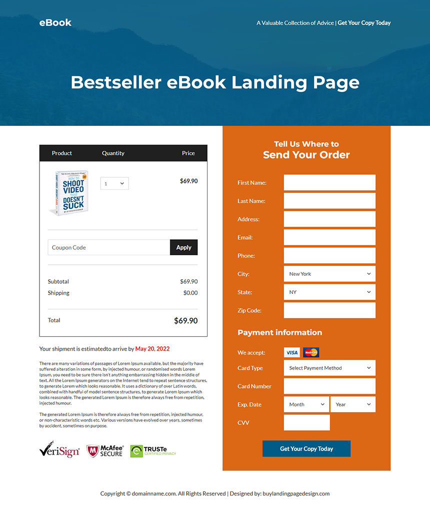 bestseller ebook responsive landing page design