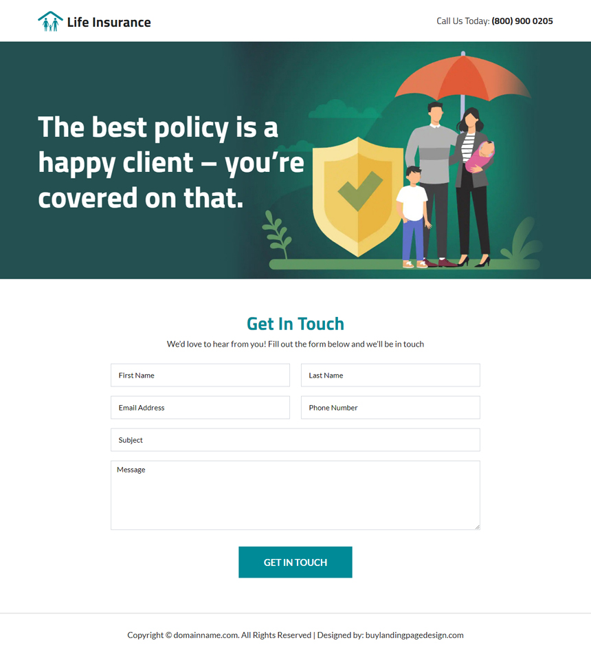 professional life insurance company landing page design