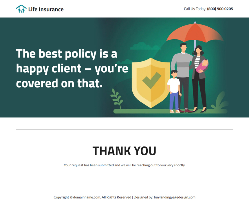 professional life insurance company landing page design