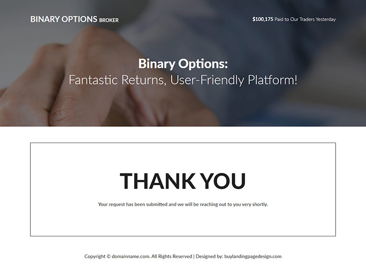 binary options broker responsive landing page design