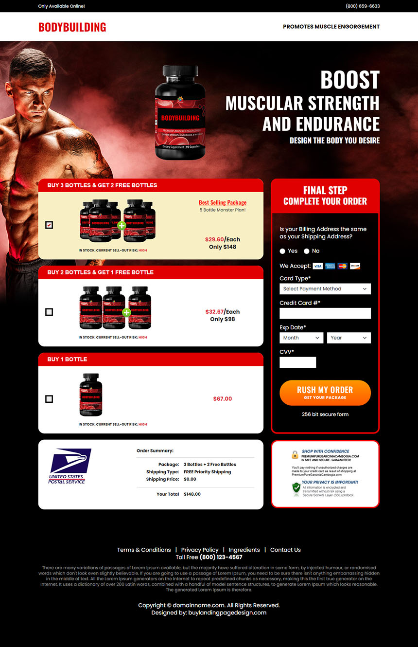 bodybuilding supplement product for muscle growth landing page