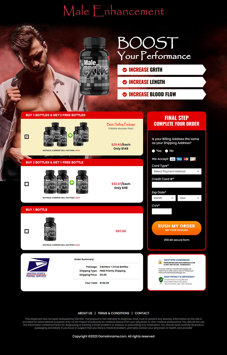 male enhancement supplement responsive lead capture landing page