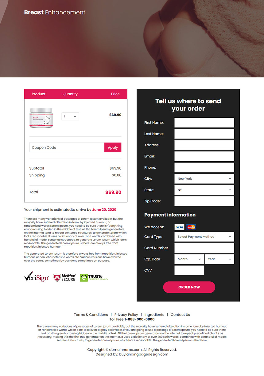 breast enhancement cream responsive landing page