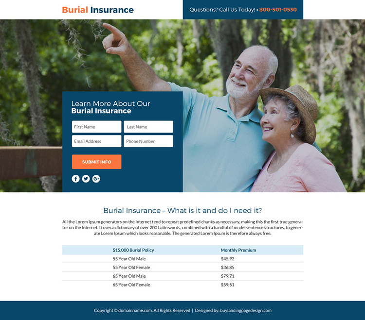 burial insurance lead funnel landing page design