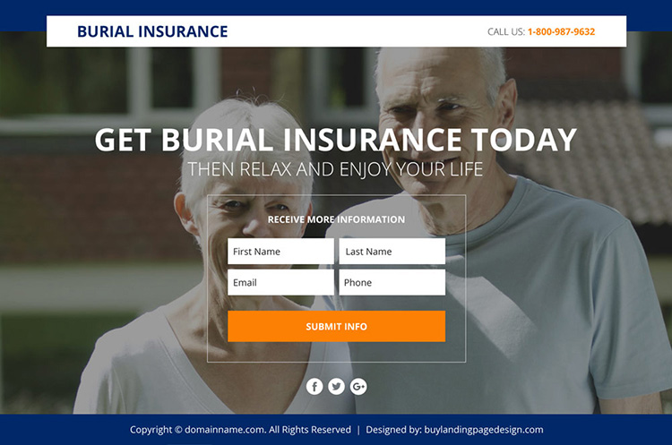 burial insurance sales funnel responsive landing page design