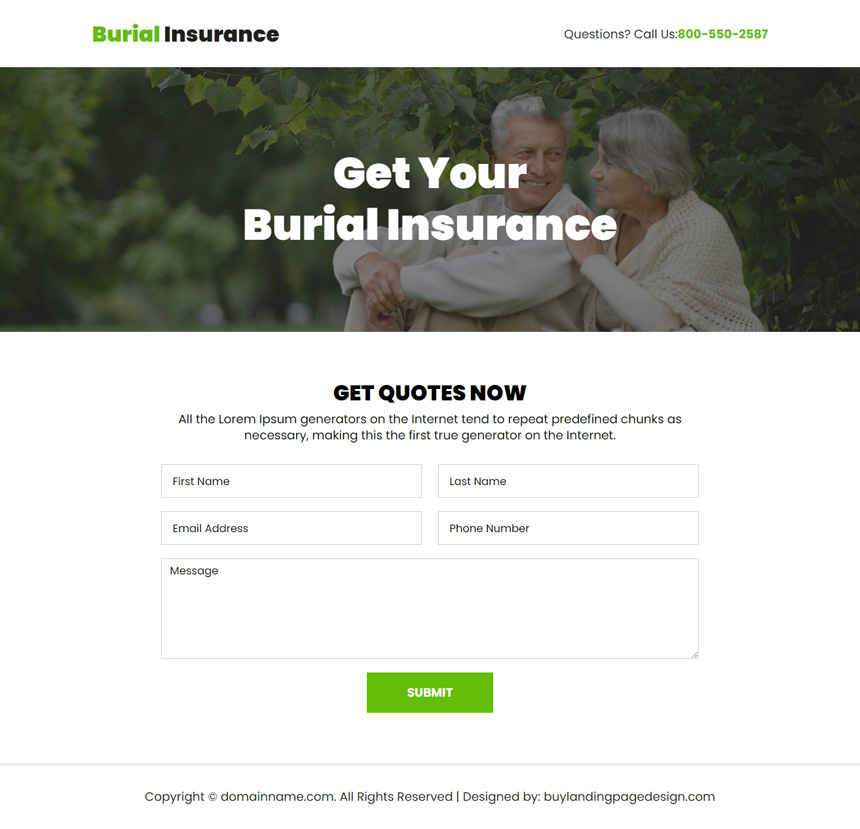 minimal burial insurance lead capture landing page