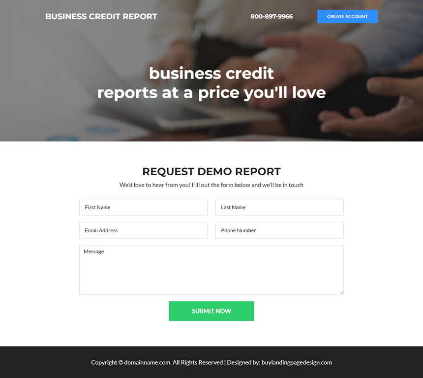 business credit report lead capture landing page