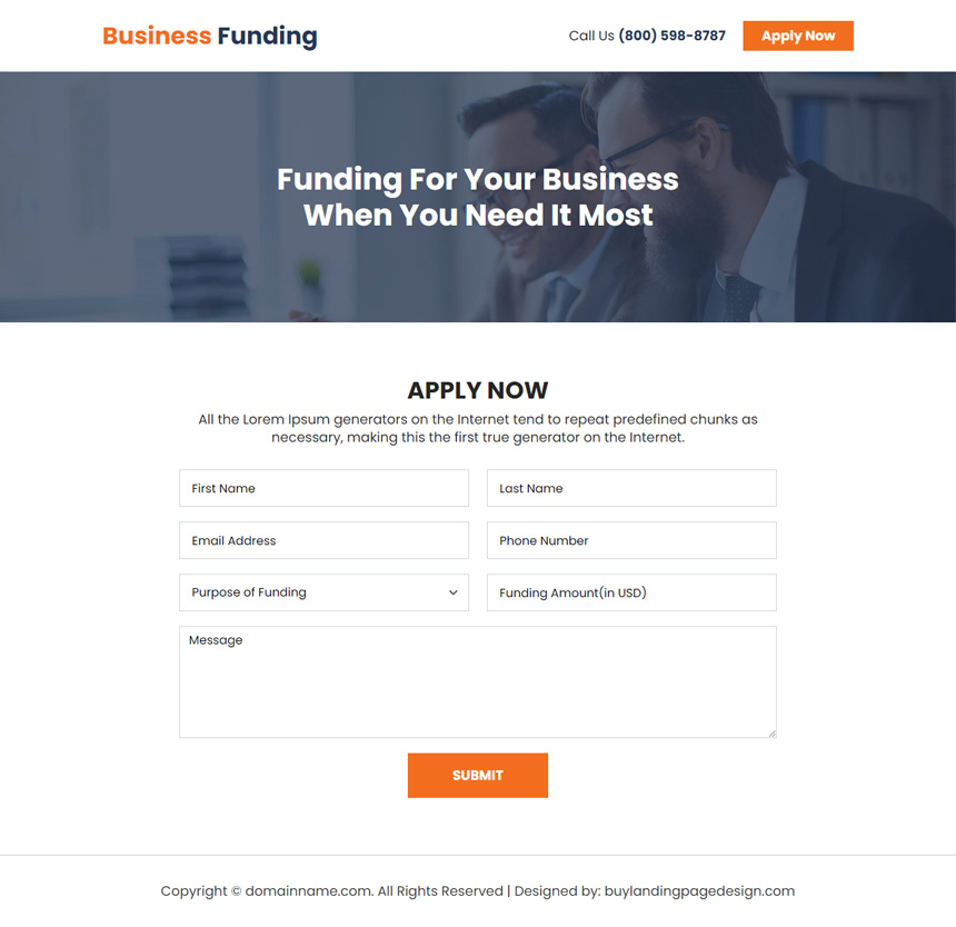 small business funding responsive landing page
