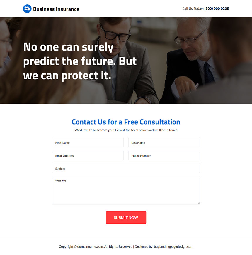 professional business insurance  lead capture landing page
