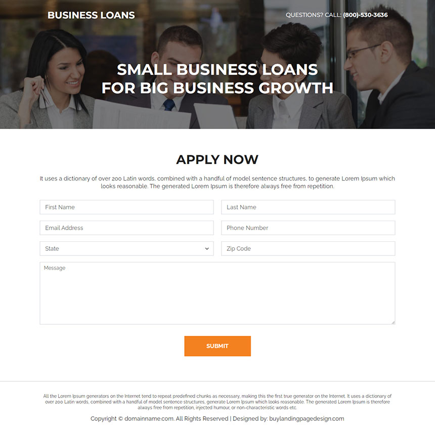 small business funding responsive landing page design