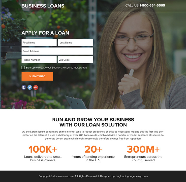 business loan solution lead funnel landing page design