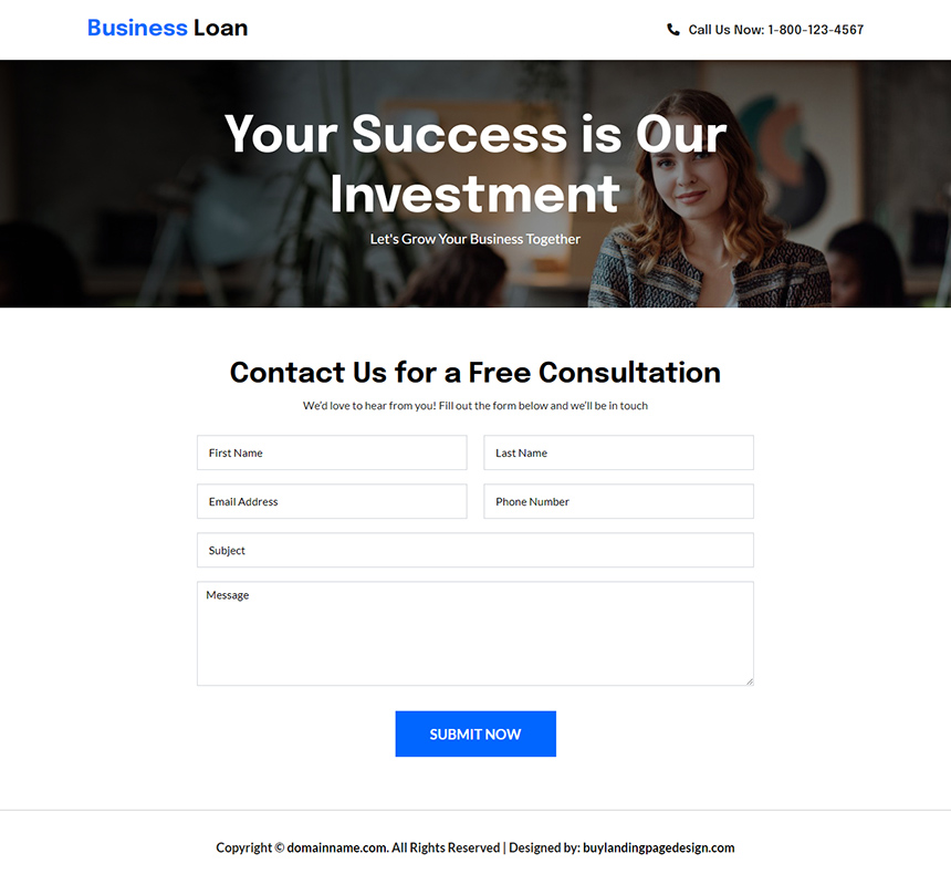 business financing solutions lead capture landing page