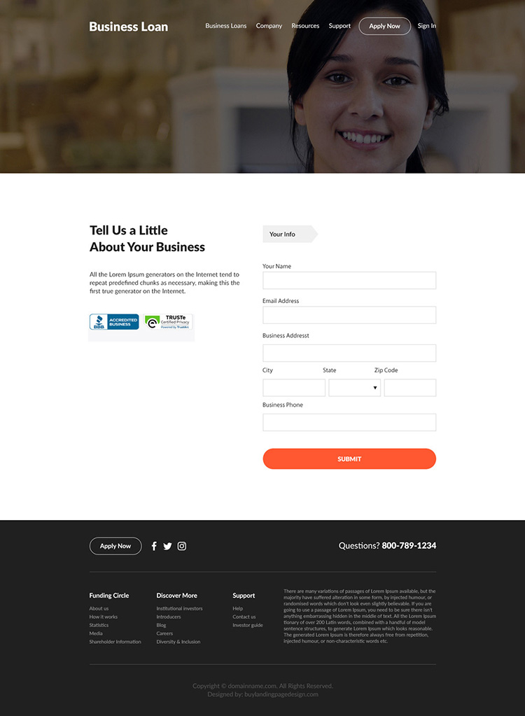 business loan online application responsive website design