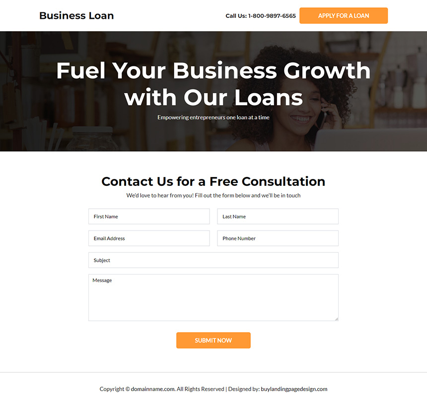 minimal business loan free consultation responsive landing page