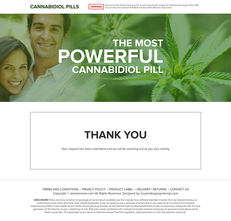 cannabidiol health supplement pills selling responsive landing page