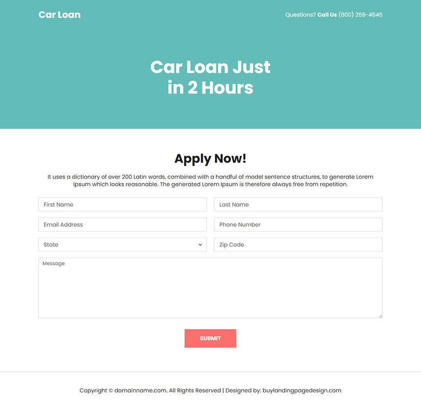 car loan financing responsive lead capture landing page