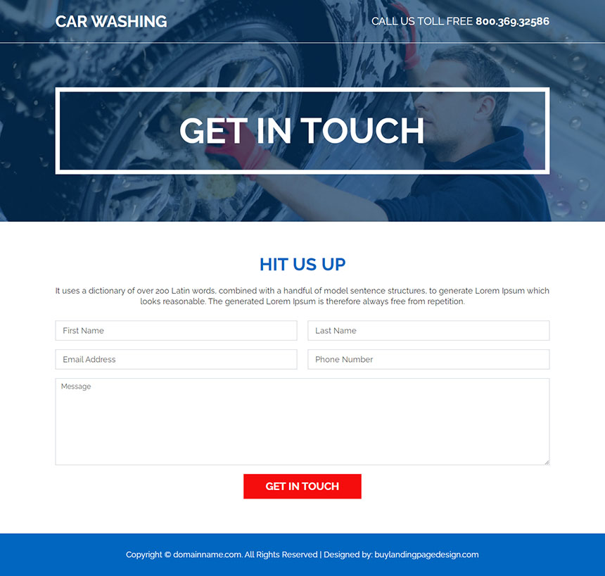 car washing and cleaning service responsive landing page design