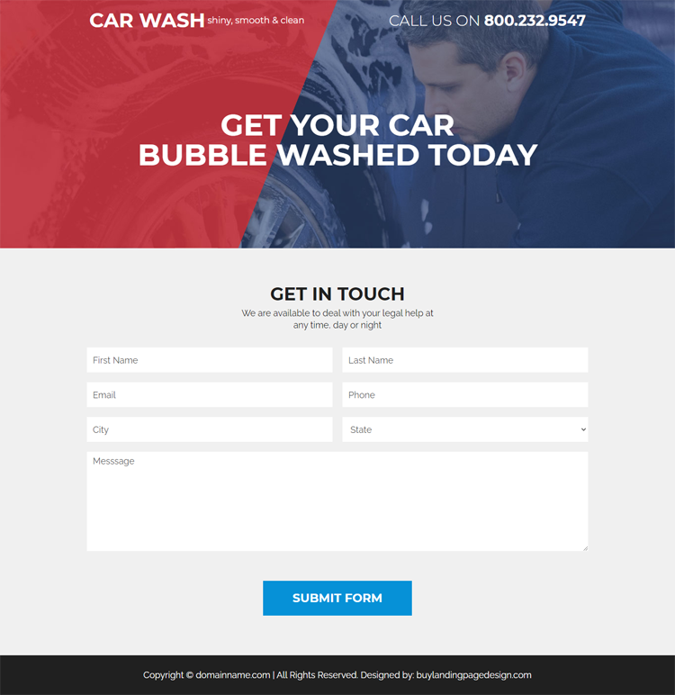 quick car cleaning service responsive landing page