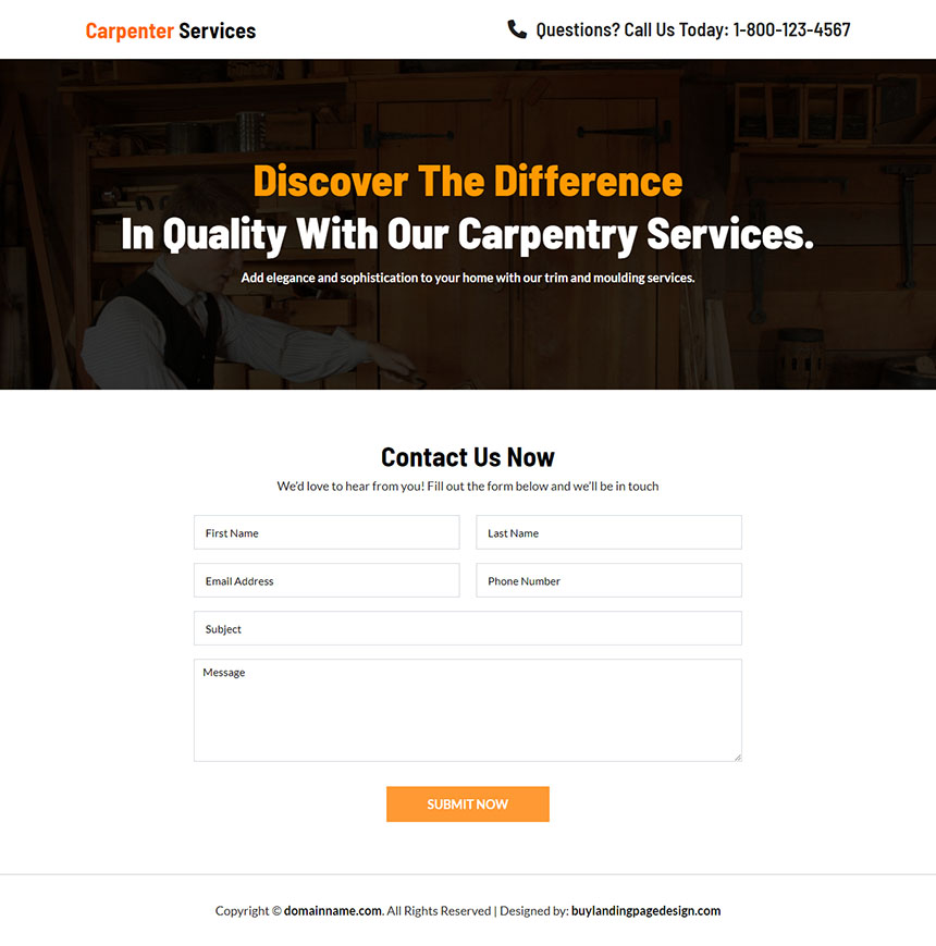 carpentry contractor lead capture landing page