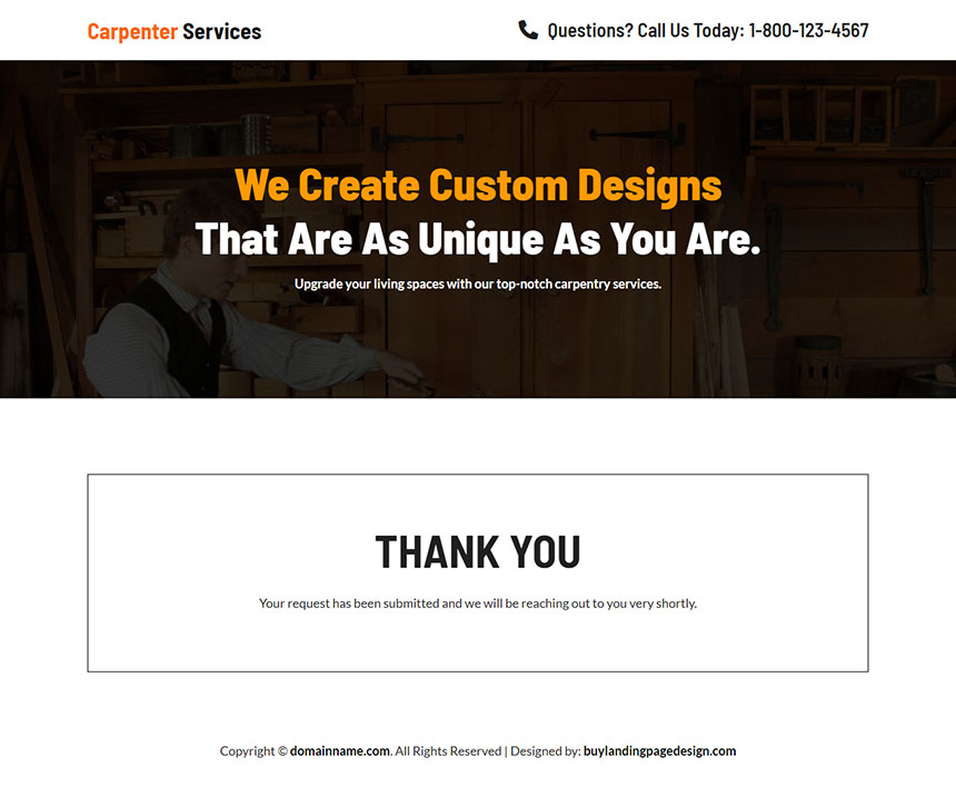 carpentry contractor lead capture landing page