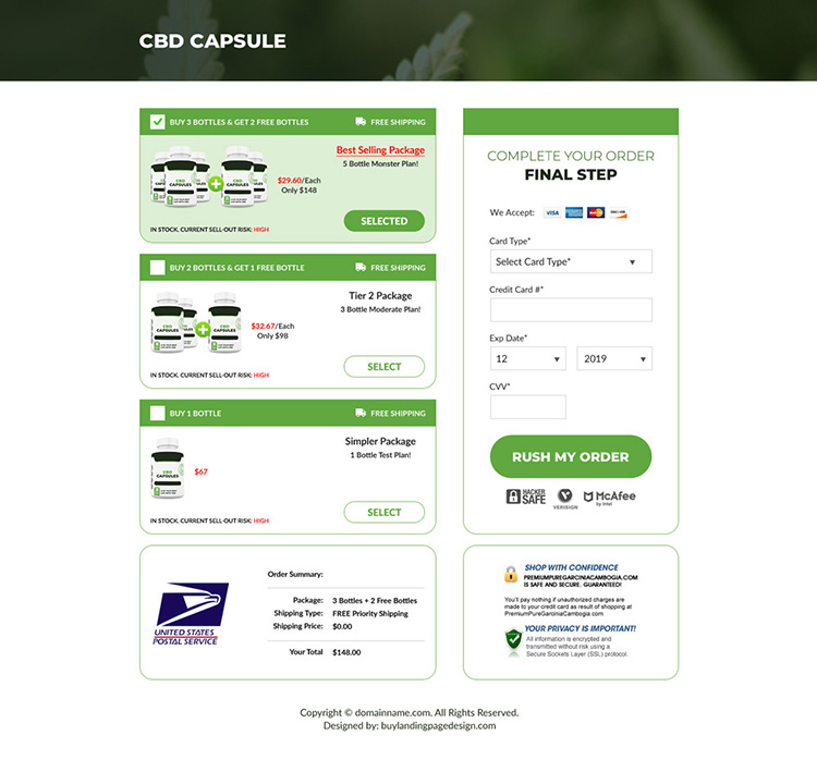 cbd capsules pain relief responsive landing page design