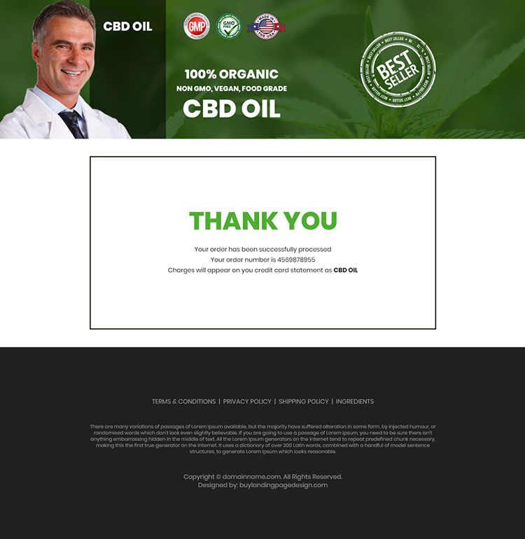 CBD oil pain relief product responsive landing page design