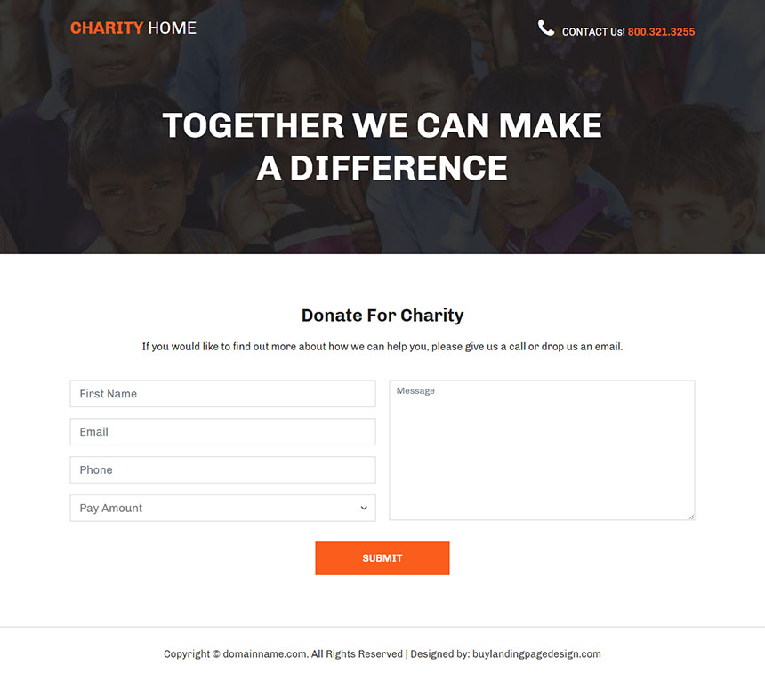 charity organization lead capture landing page