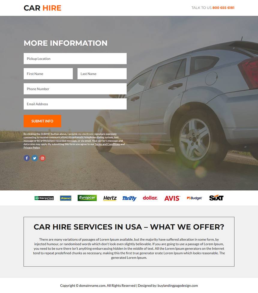 cheapest car hire services funnel design