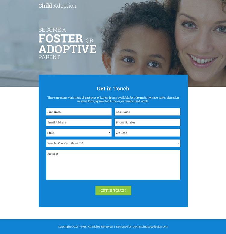 child adoption agency responsive landing page
