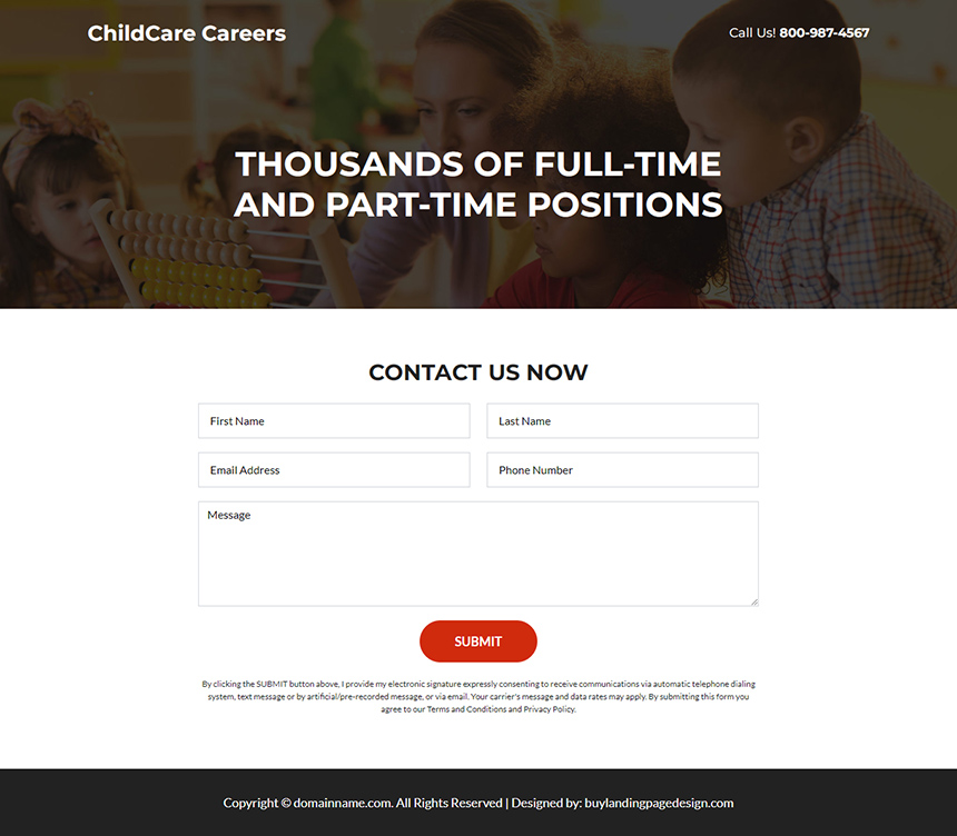 child care careers responsive landing page