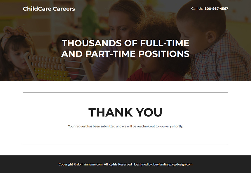 child care careers responsive landing page