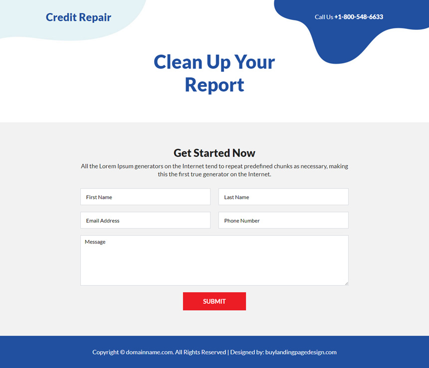 credit repair service lead generating responsive landing page
